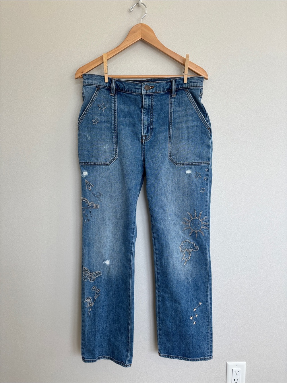 Johnny Was Sovanna Worker Jean Blue Embroidered Straight-Leg 28